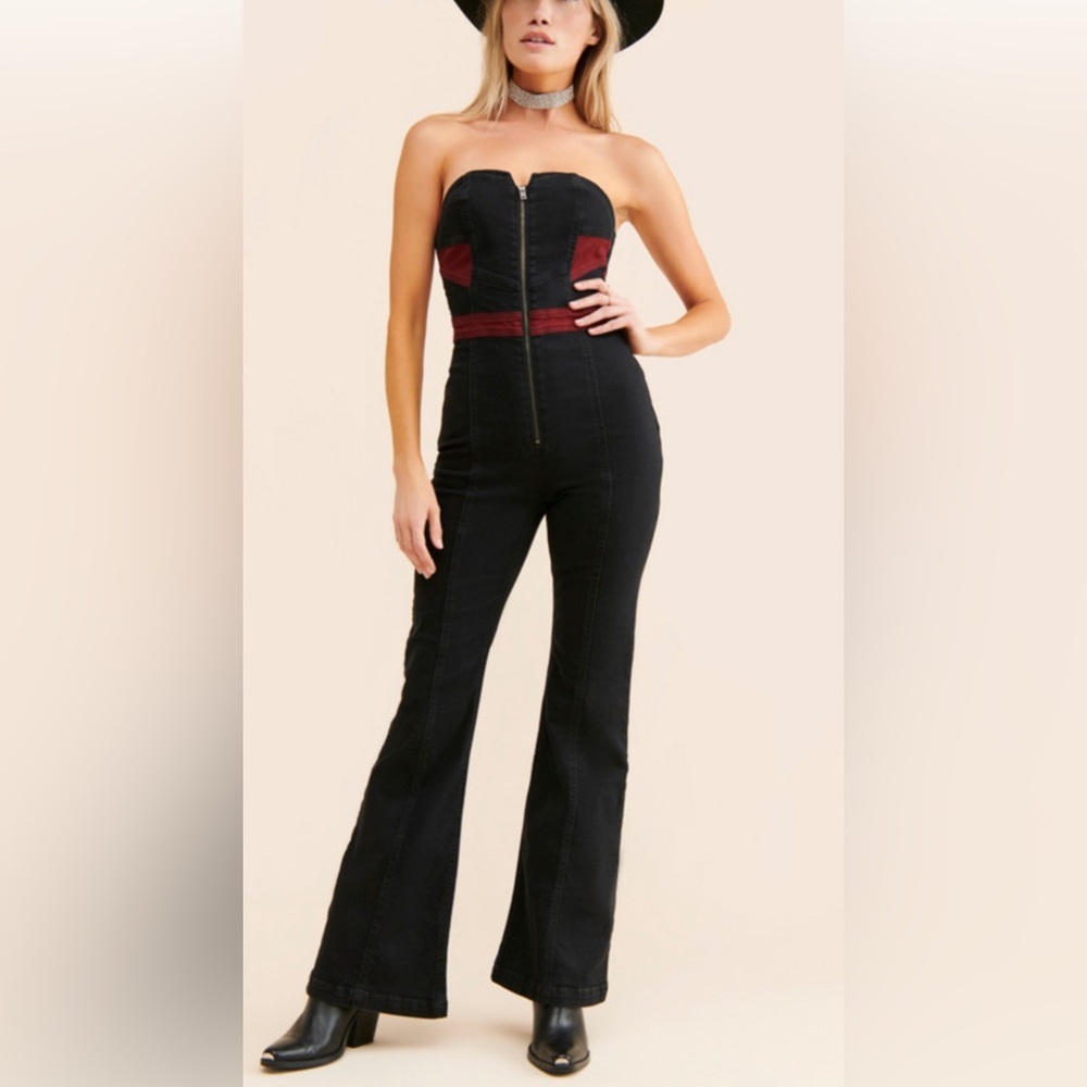 Free people denim flare jumpsuit